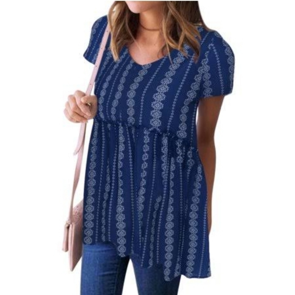 Short Sleeve Womens Cardigan Peplum V-Neck Relaxed Fit Top